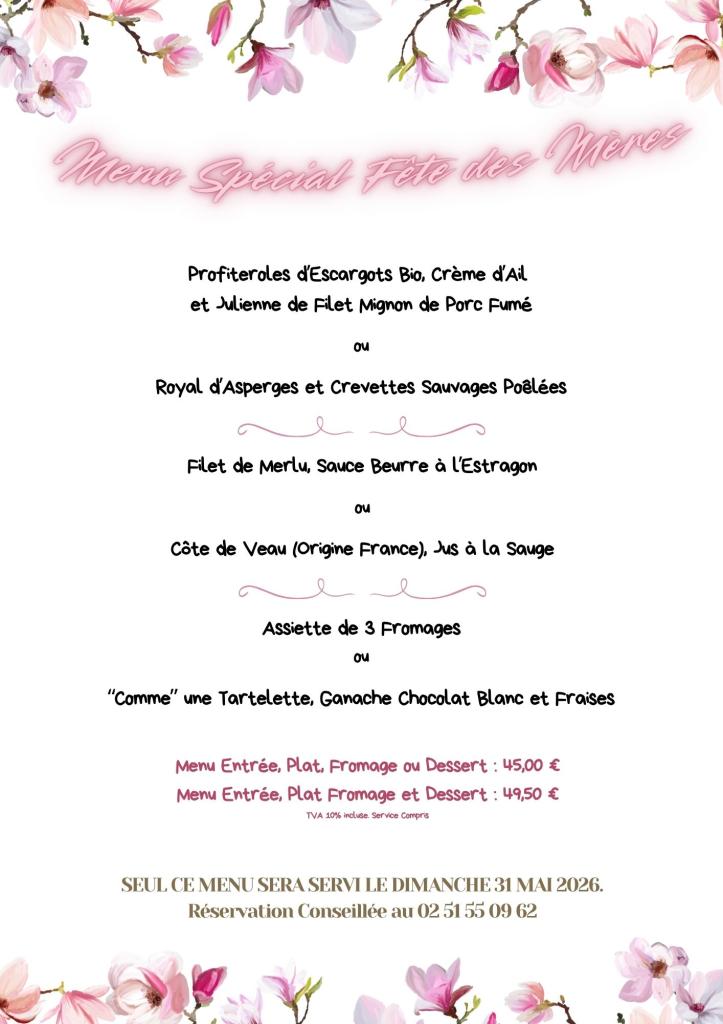 Menu fête des Mères la cotriade saint gilles